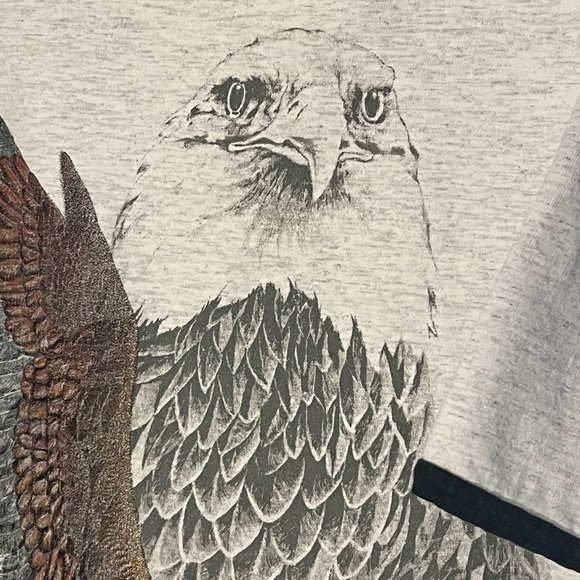 Vintage 90's Hazelwoods Size Large T Shirt Bald Eagle Made In USA Gray (G) - Picture 6 of 15